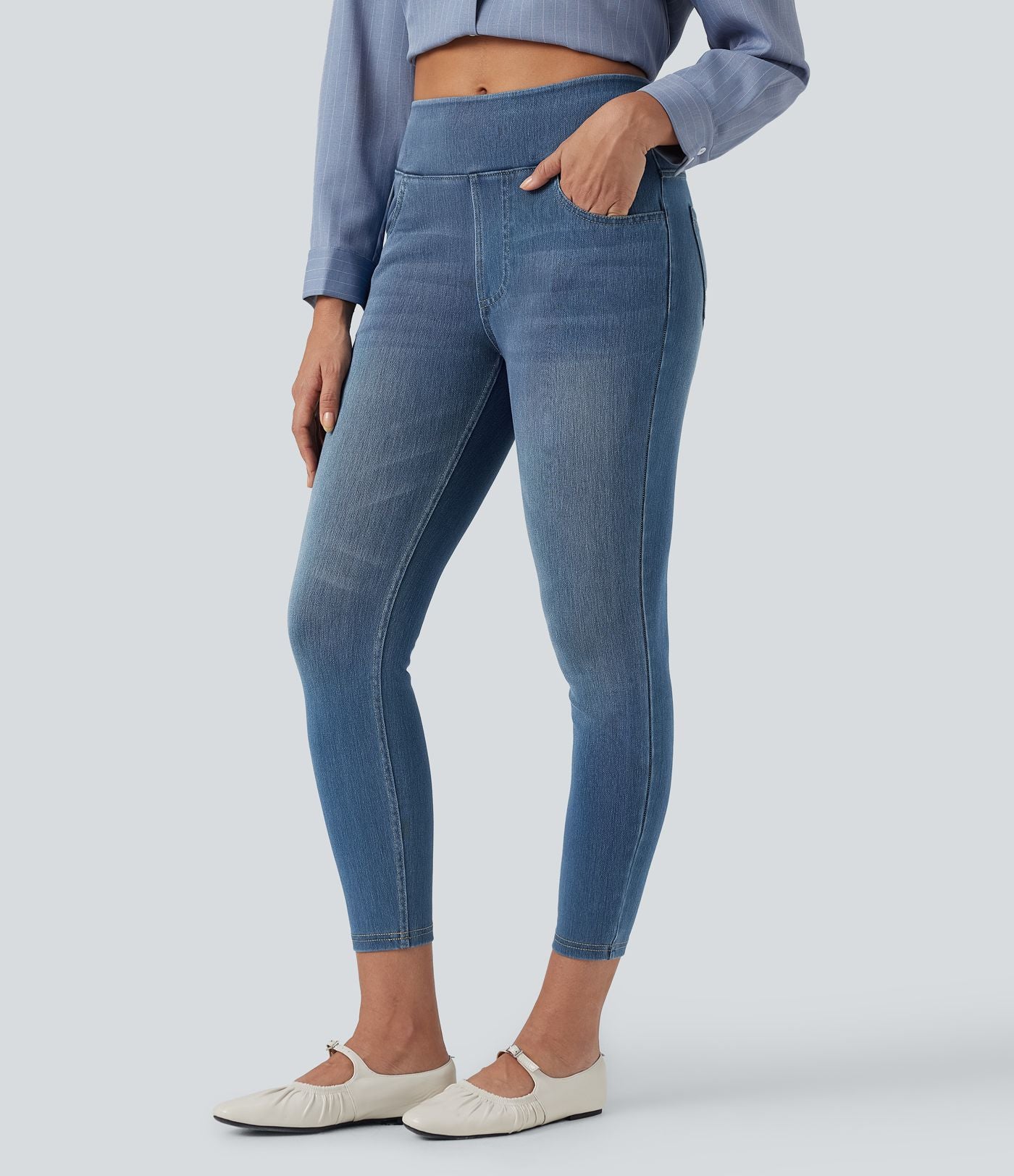 Leggings 7/8 décontractés en denim taille haute avec poches Halara Flex™