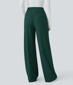 Pantalon tailleur large gainant taille haute en micro-gaufré avec poches Halara Flex™