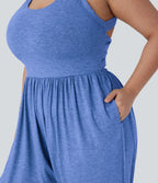 Combinaison sarouel dos nu torsadée grande taille avec poche latérale - Édition facile à enfiler