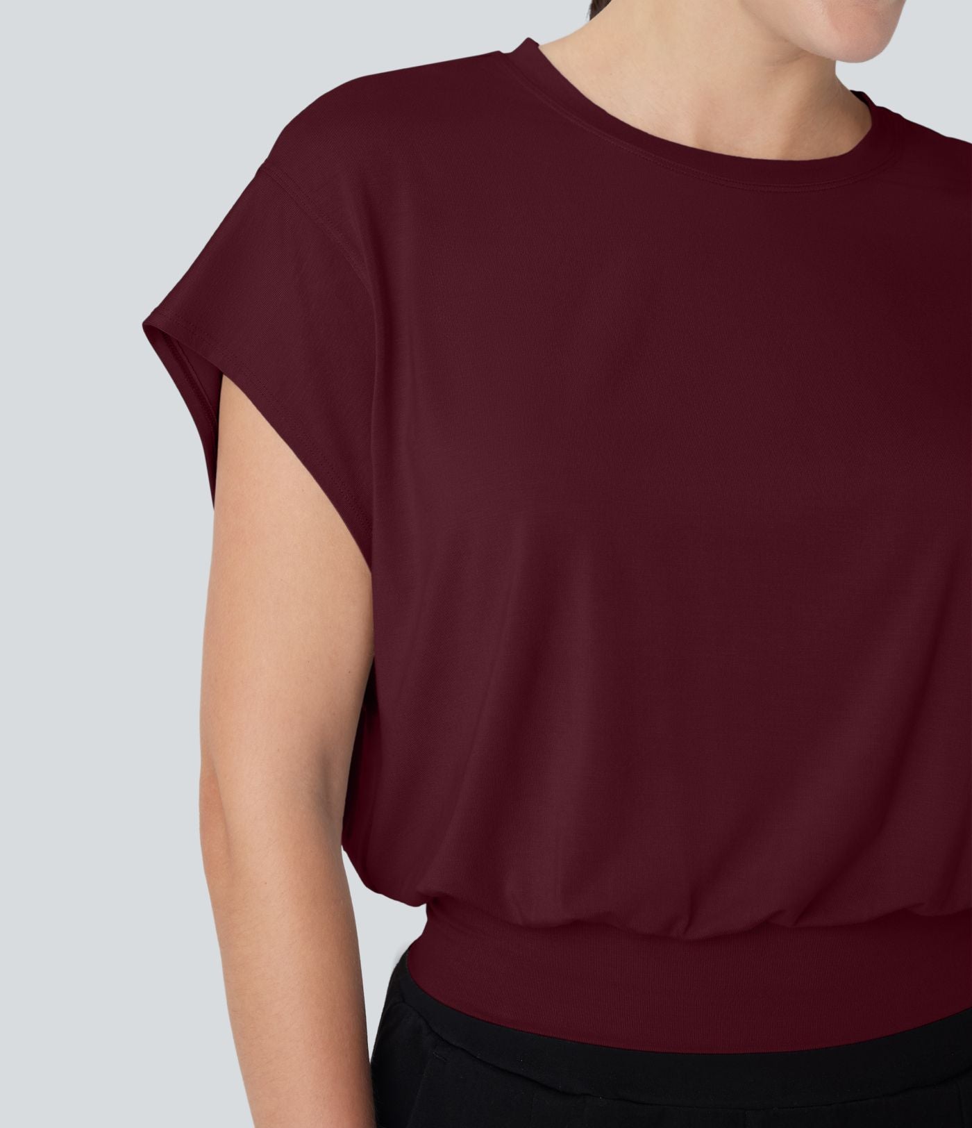 T-shirt de travail à col rond et manches chauve-souris courtes