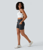 Short Course Biker Yoga Taille Haute avec Poches Latérales