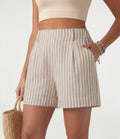 Short casual taille haute à rayures avec poches et aspect lin
