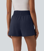 Short sweat décontracté taille haute à ourlet arrondi 7,5 cm avec poches