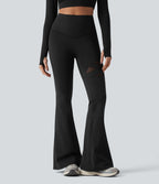 Legging évasé casual en maille respirante ventre plat taille haute avec poche