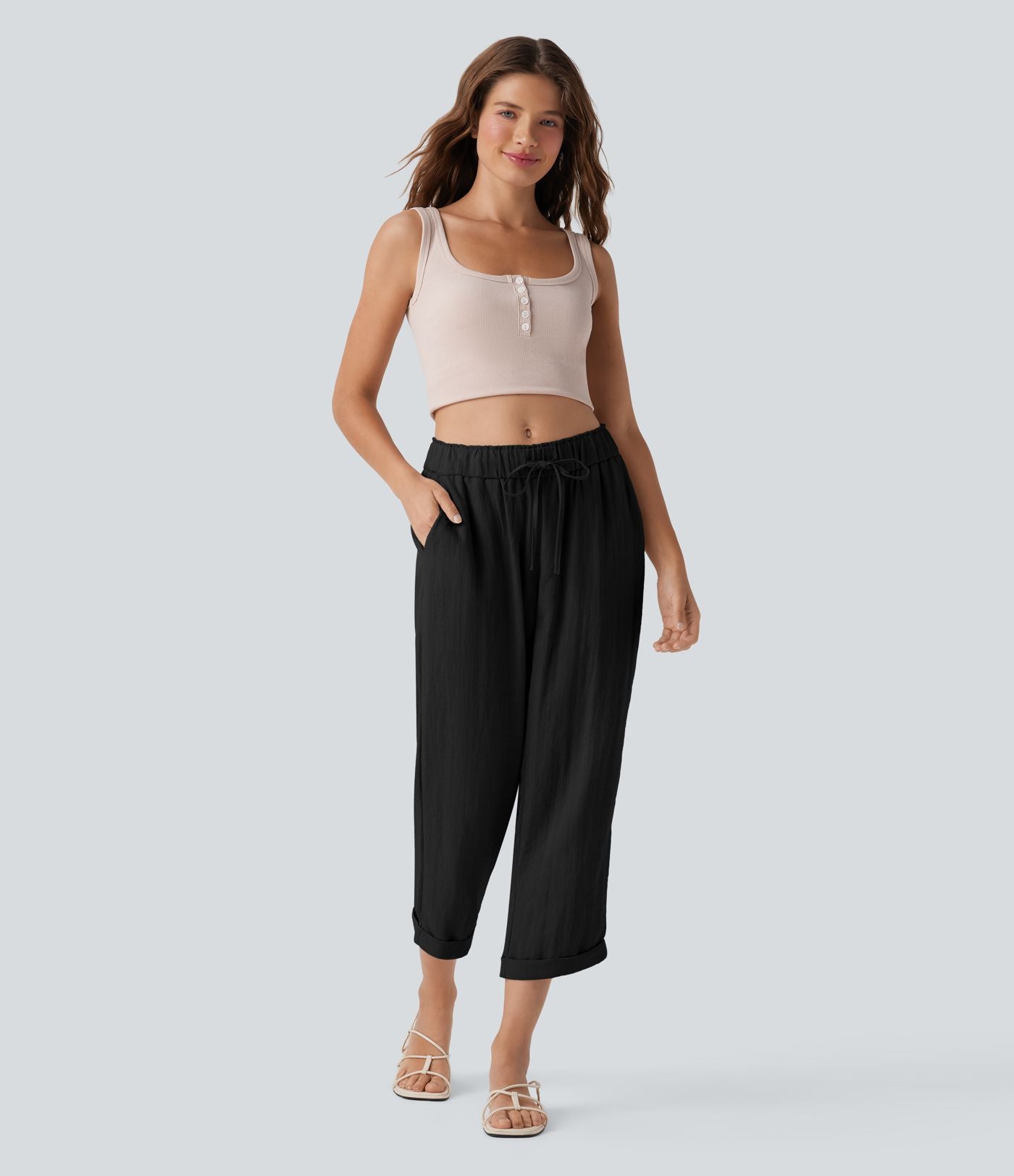 Jogging fuselé taille mi-haute à cordon avec poches