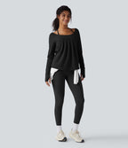 Top de sport yoga 2-en-1 SoftlyZero™ Airy dos nu croisé à manches longues avec passage de pouce, fronces et ourlet courbe - UPF50+