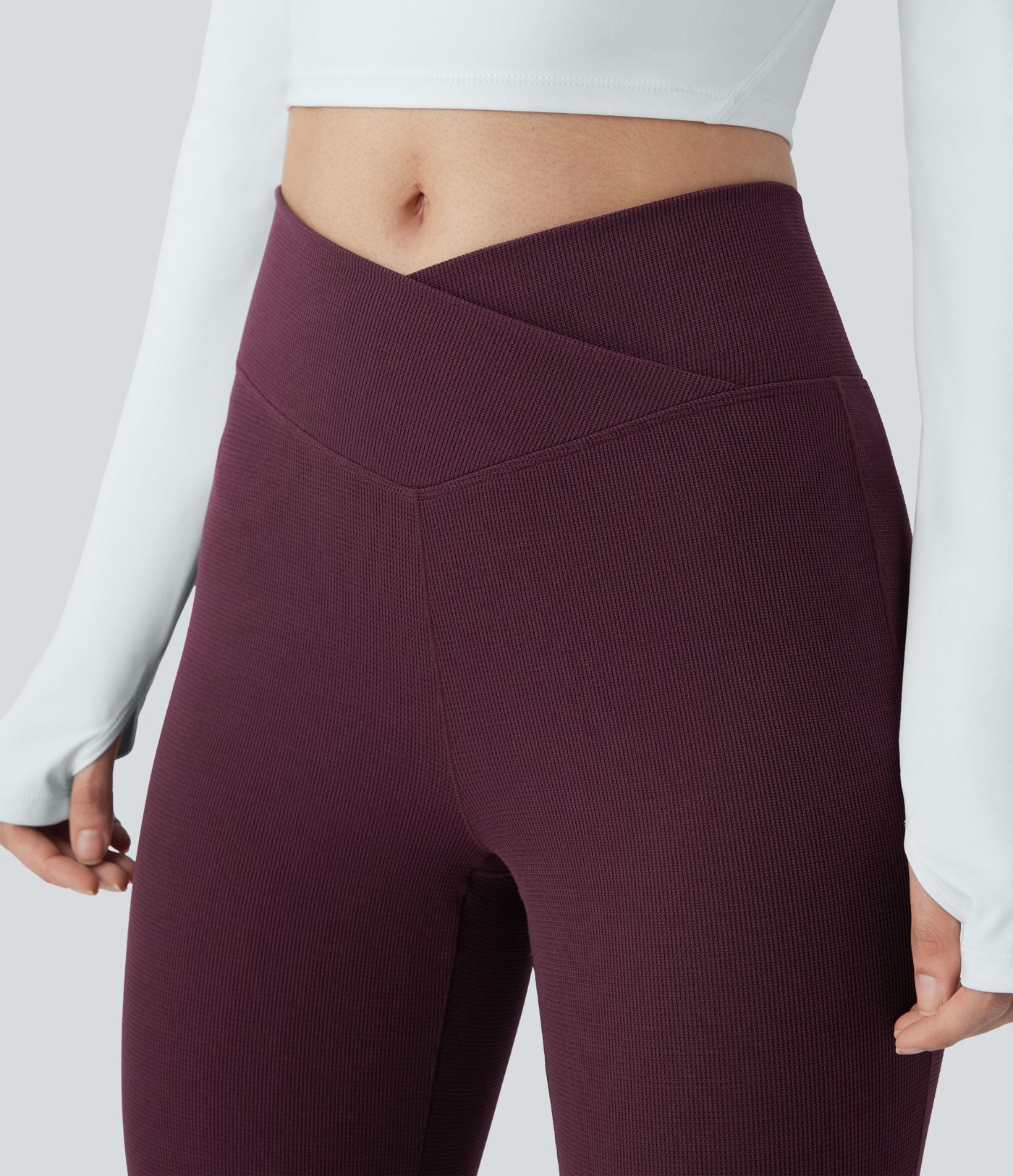 Pantalon décontracté évasé en maille gaufrée, taille haute, avec poches croisées