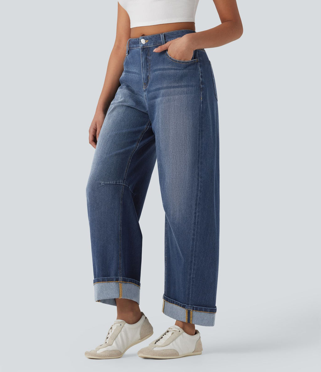 Jean Barrel Halara Flex™ taille mi-haute coupe tonneau effet délavé avec poches