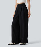 Pantalon tailleur large, taille haute, à poches