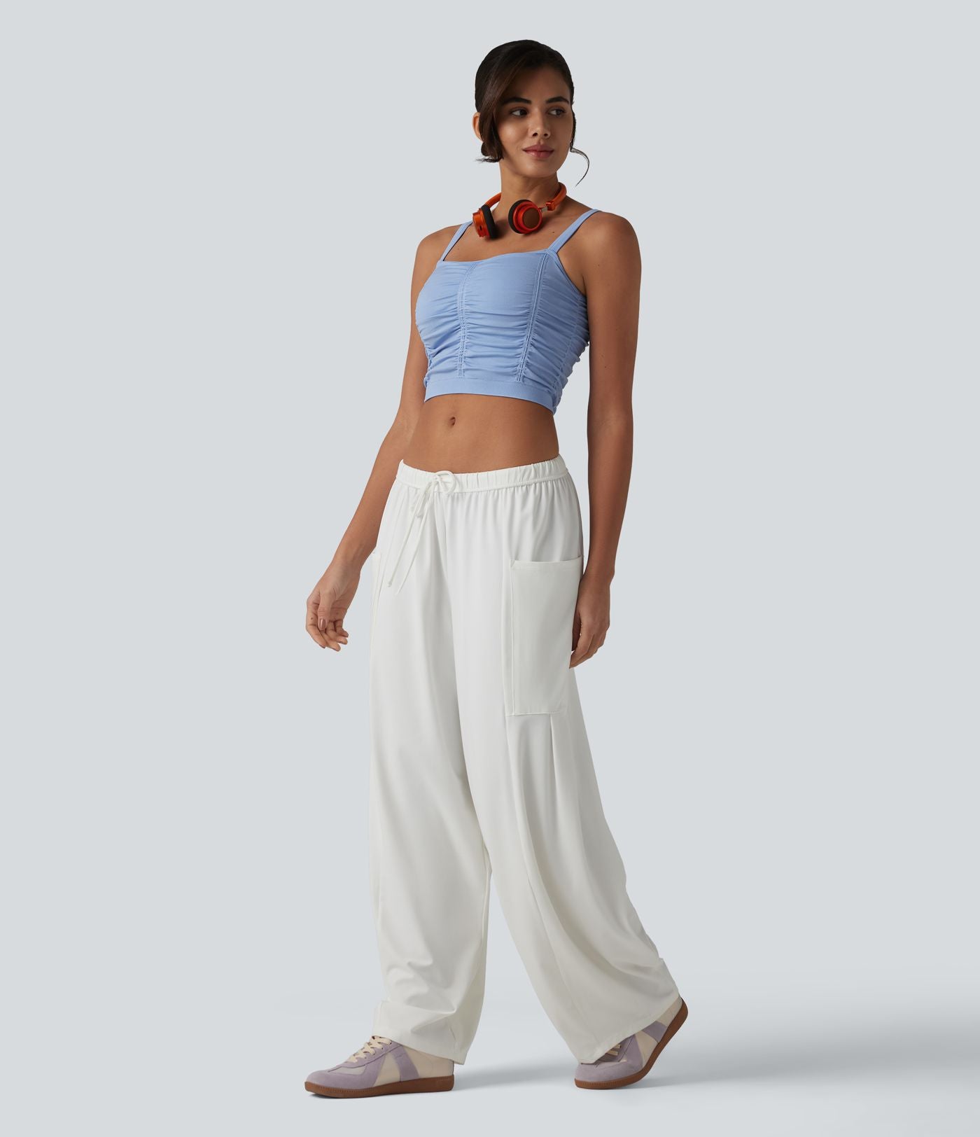 OneForm Seamless Flow Caraco de yoga crop froncé à dos croisé avec brassière intégrée sans couture