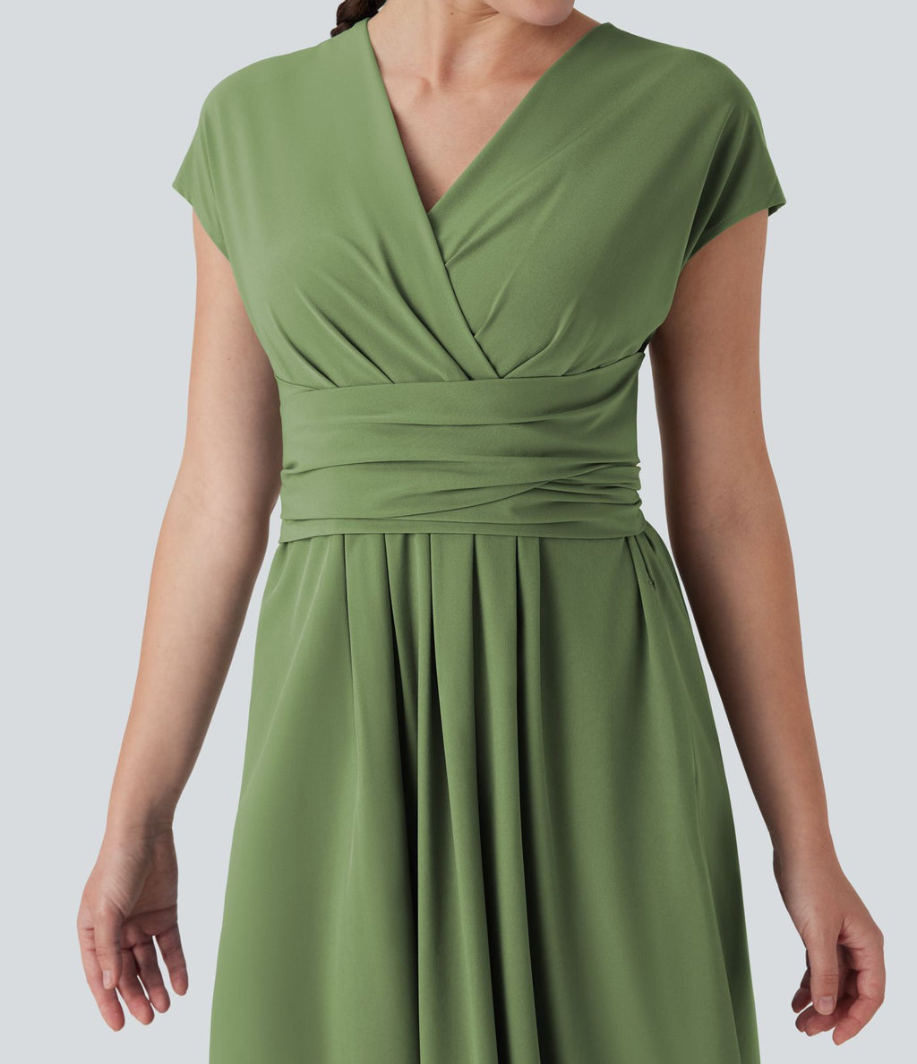Robe midi Breezeful™ col V manches courtes à liens dans le dos séchage rapide avec poches latérales