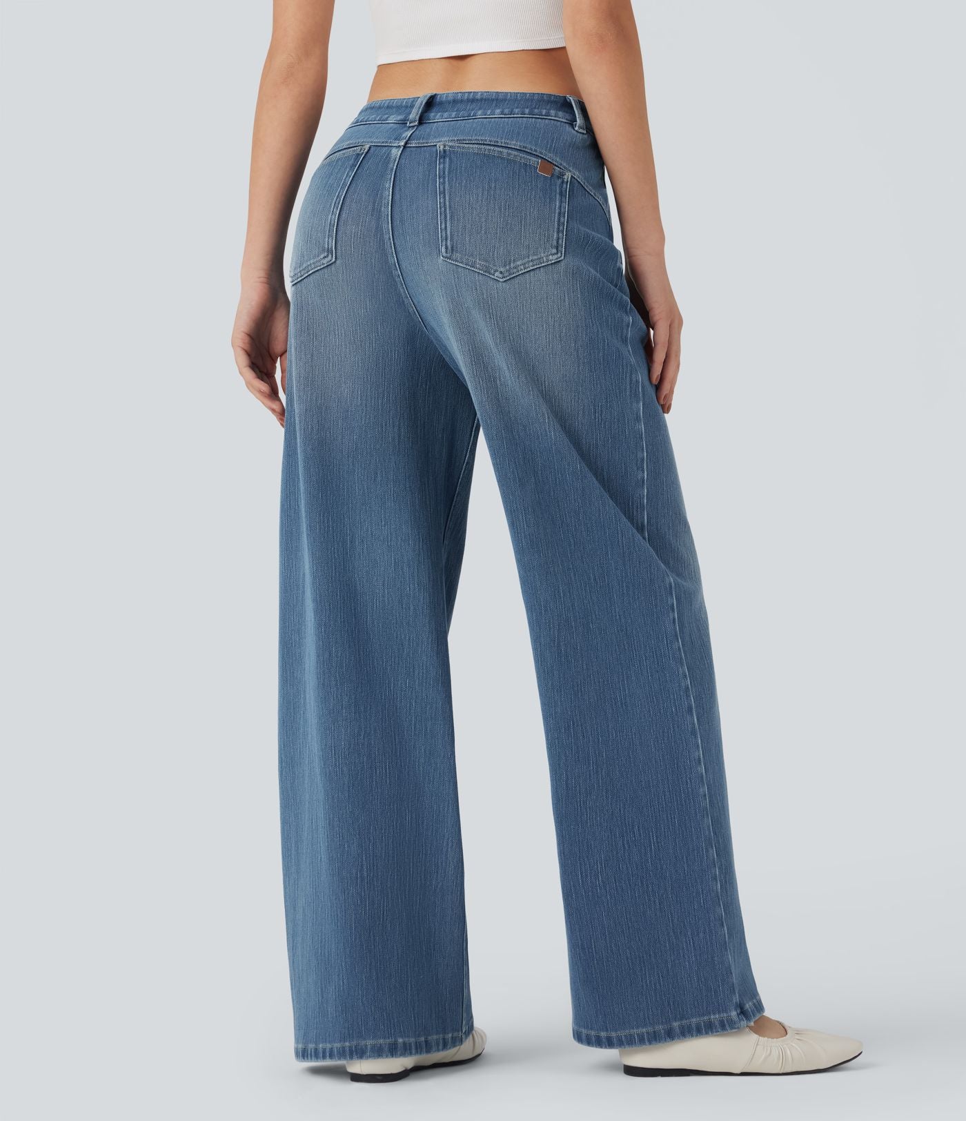 Jean large délavé Halara Flex™ taille mi-haute avec poches