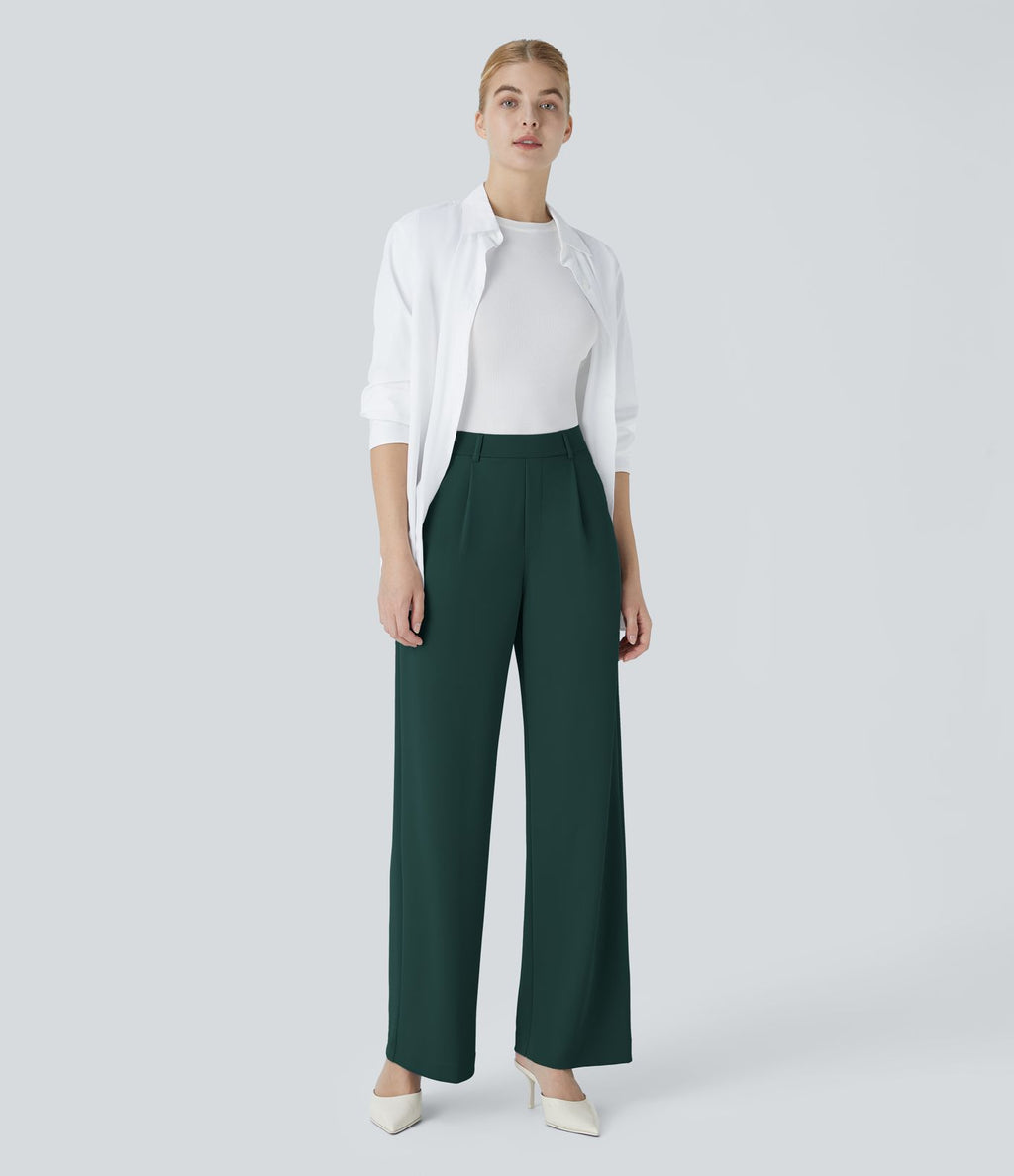 Halara Flex™ Pantalon Tailleur Droit à Taille Haute avec Pli Poches Latérales en Crêpe