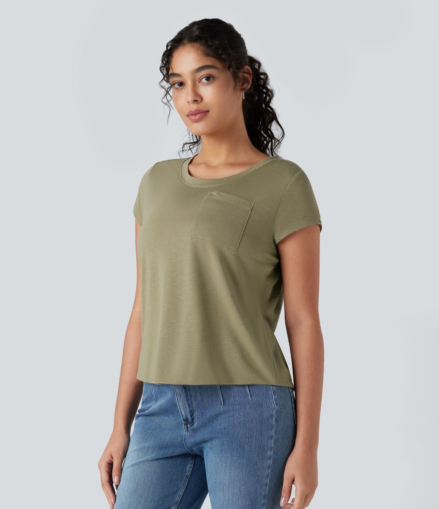 Top col rond manches courtes avec poche