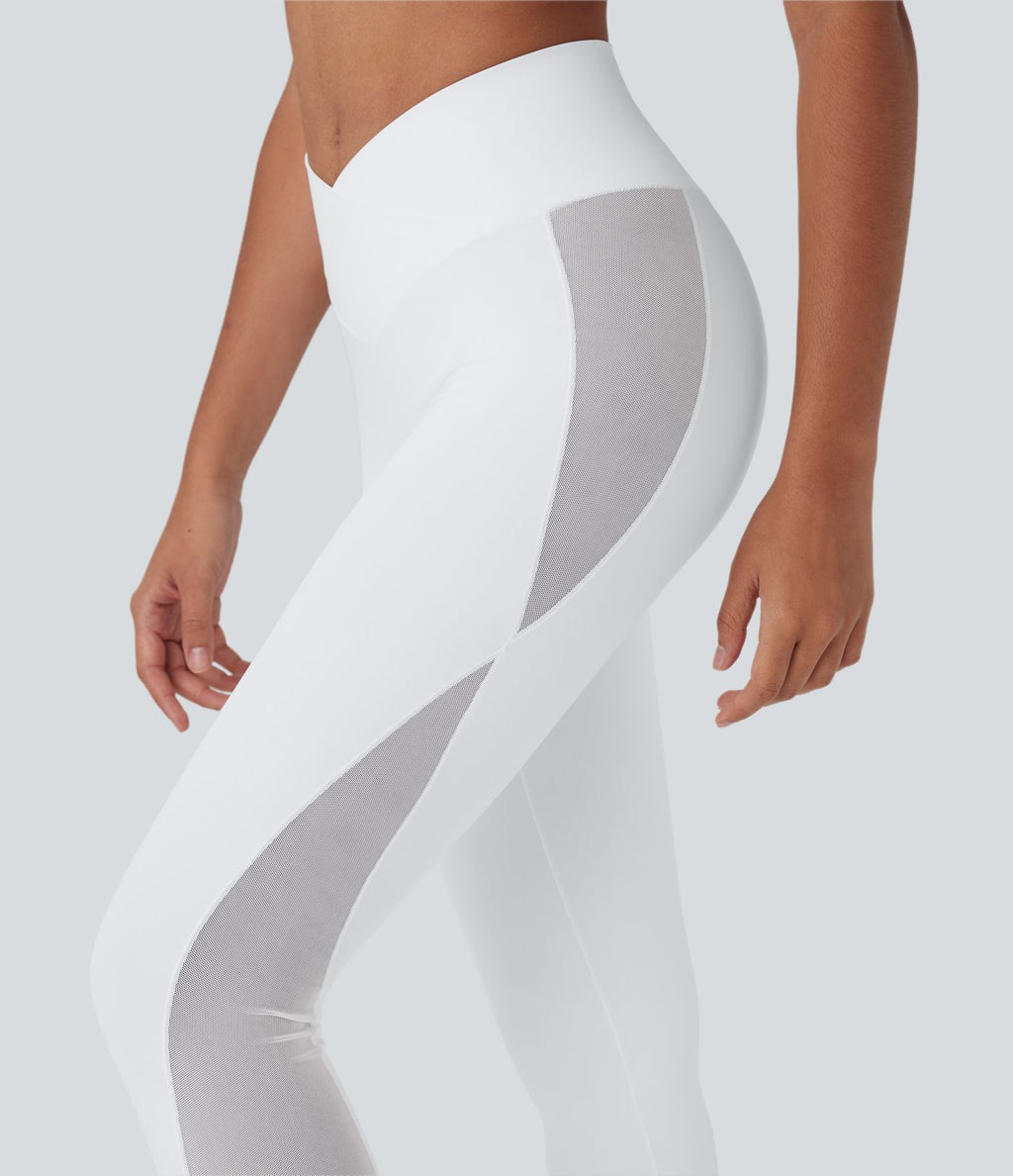 Legging de yoga Softlyzero™ taille haute croisé avec filet contrasté, poche et protection UPF50+
