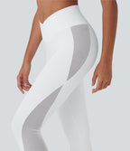Legging de yoga Softlyzero™ taille haute croisé avec filet contrasté, poche et protection UPF50+