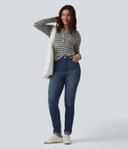 Halara Flex™ Jean slim casual taille haute à ourlet retroussé avec poches