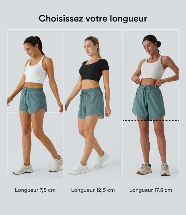 Shorts Running 7,5cm 2 en1 Taille Mi-Haute Cordon de Serrage Empiècement Mesh Contrastant