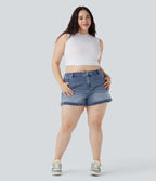 Short décontracté Halara Flex™ grande taille taille mi-haute bouton fermeture éclair en denim maille extensible multiples poches 7,5 cm