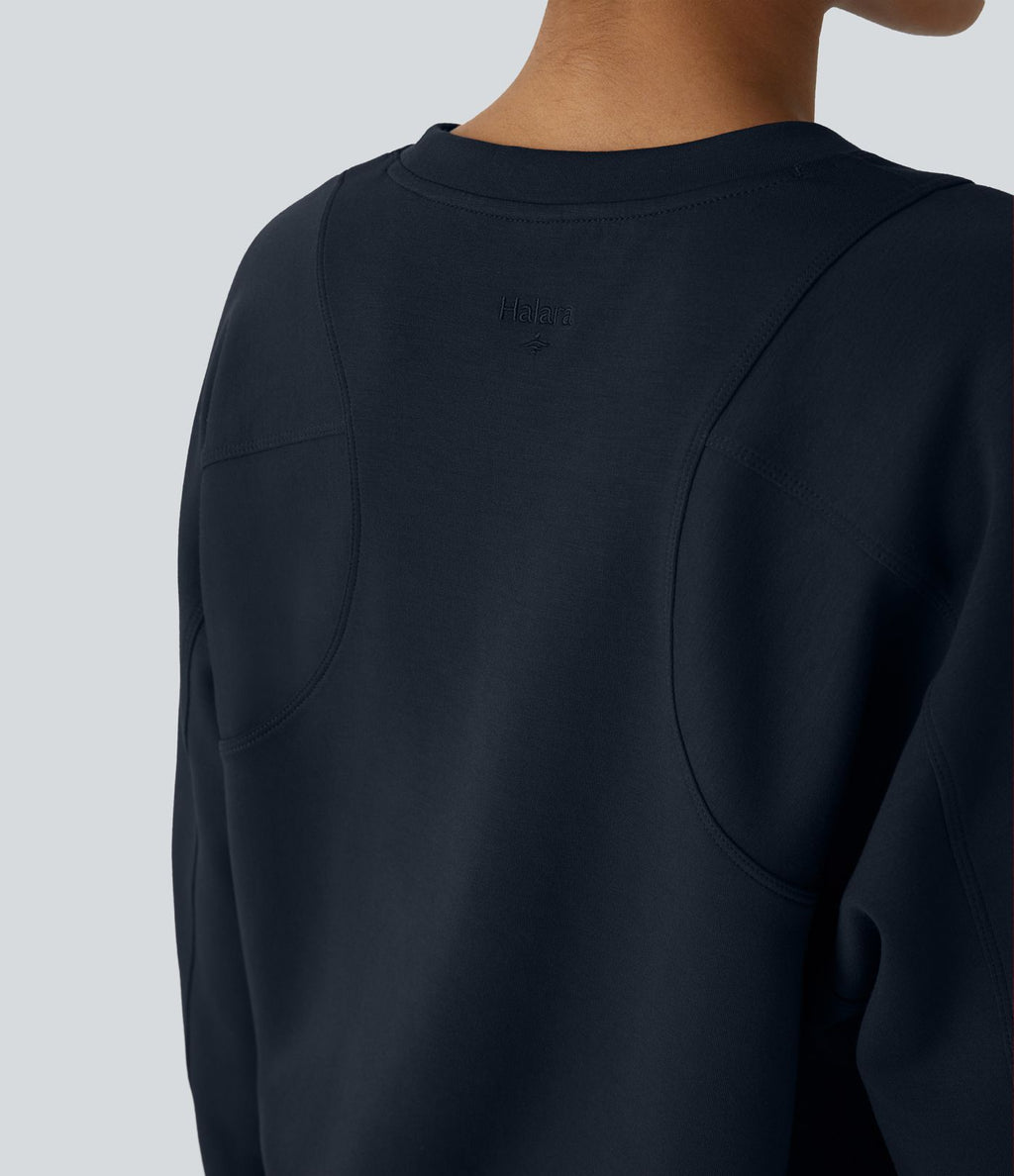Sweatshirt Casual Solide à Manches Raglan et Col Rond