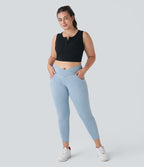 Halara Flex™ Legging Travail  7/8 Taille Croisée en Denim Tricot Extensible Taille Haute Poches Multiples Grande Taille