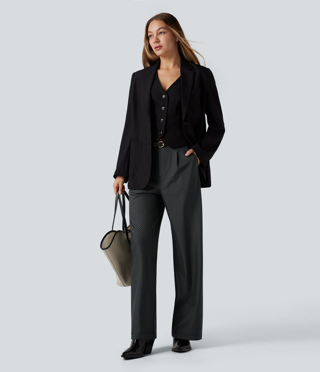 Pantalon de travail Halara Flex™ droit à rayures, taille haute, avec poches