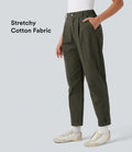 Pantalon chino coton fuselé taille haute avec poches