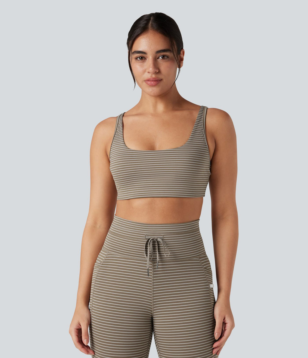 Brassière de sport yoga soutien léger col U à découpes rayé bonnets A-C