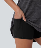 Robe active de yoga mini 2 pièces à encolure en U, dos nu, dos nageur, maille contrastante et poche latérale