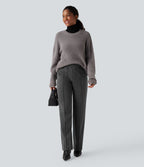 Pantalon tailleur taille haute à coupe droite pied-de-poule avec poches Halara Flex™