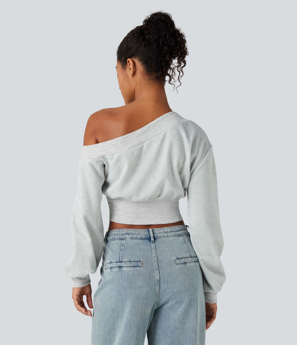 Sweatshirt casual court une épaule manches longues