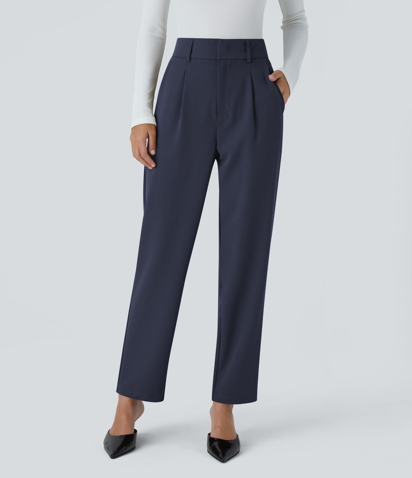 Pantalon tailleur Halara Flex™ fuselé uni, taille haute, avec poches