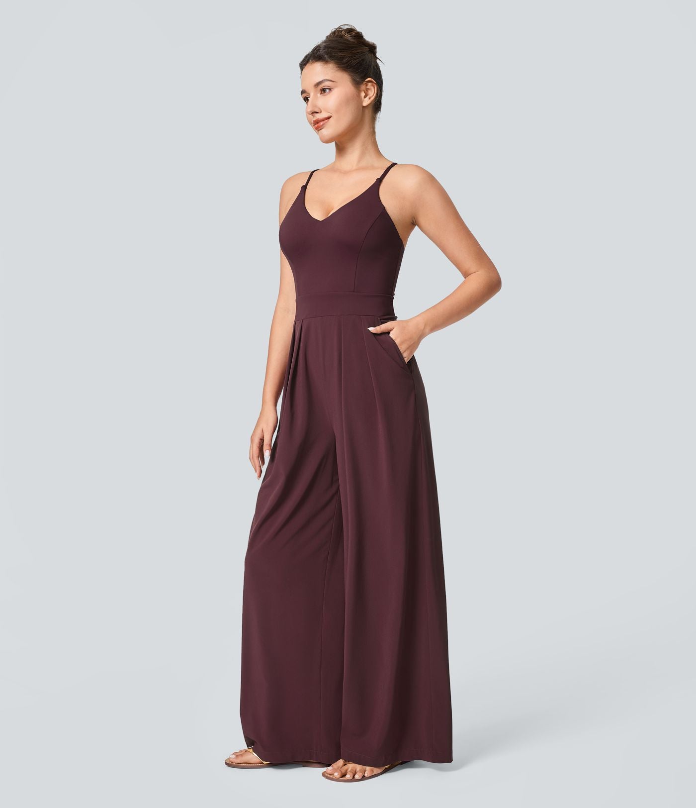 Breezeful™ Combinaison Dos Nu Poche Zippée Invisible Sur le Côté Jambe Large Séchage Rapide