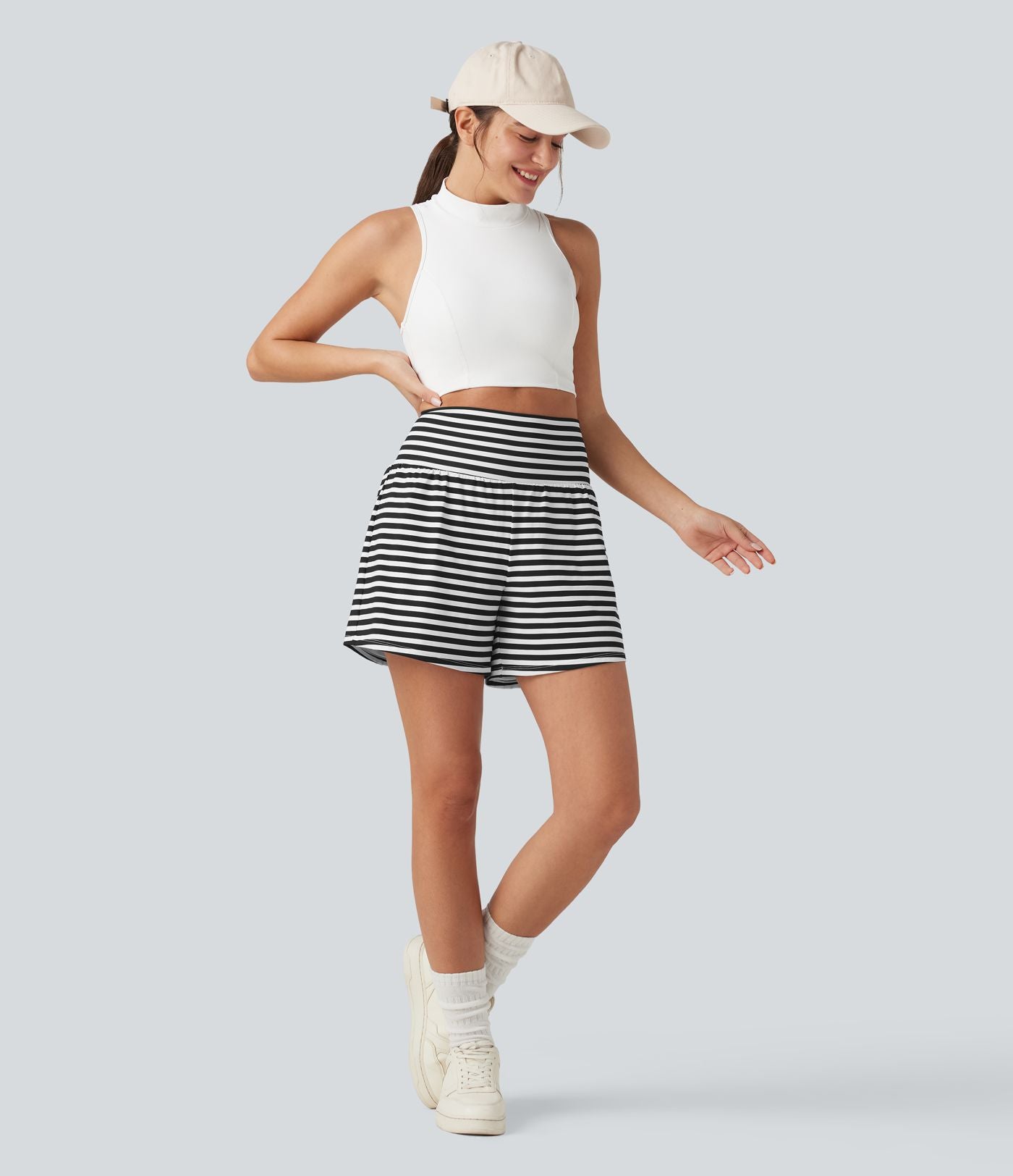 Short 2-en-1 à rayures taille haute 12,5 cm avec poches