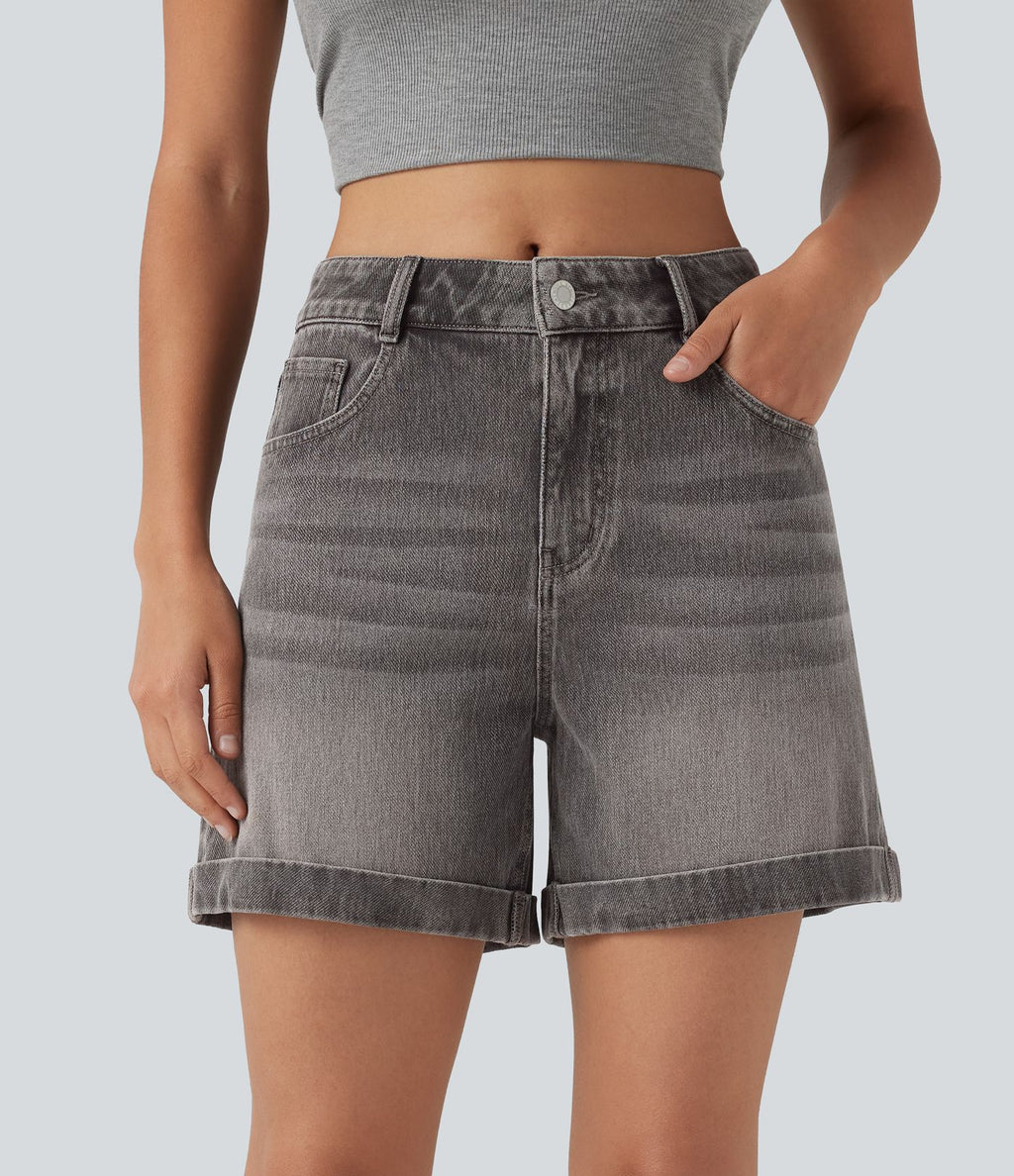 Halara Flex™ Short en denim taille mi-haute ourlet retroussé 12,5 cm avec poches