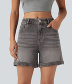 Halara Flex™ Short en denim taille mi-haute ourlet retroussé 12,5 cm avec poches