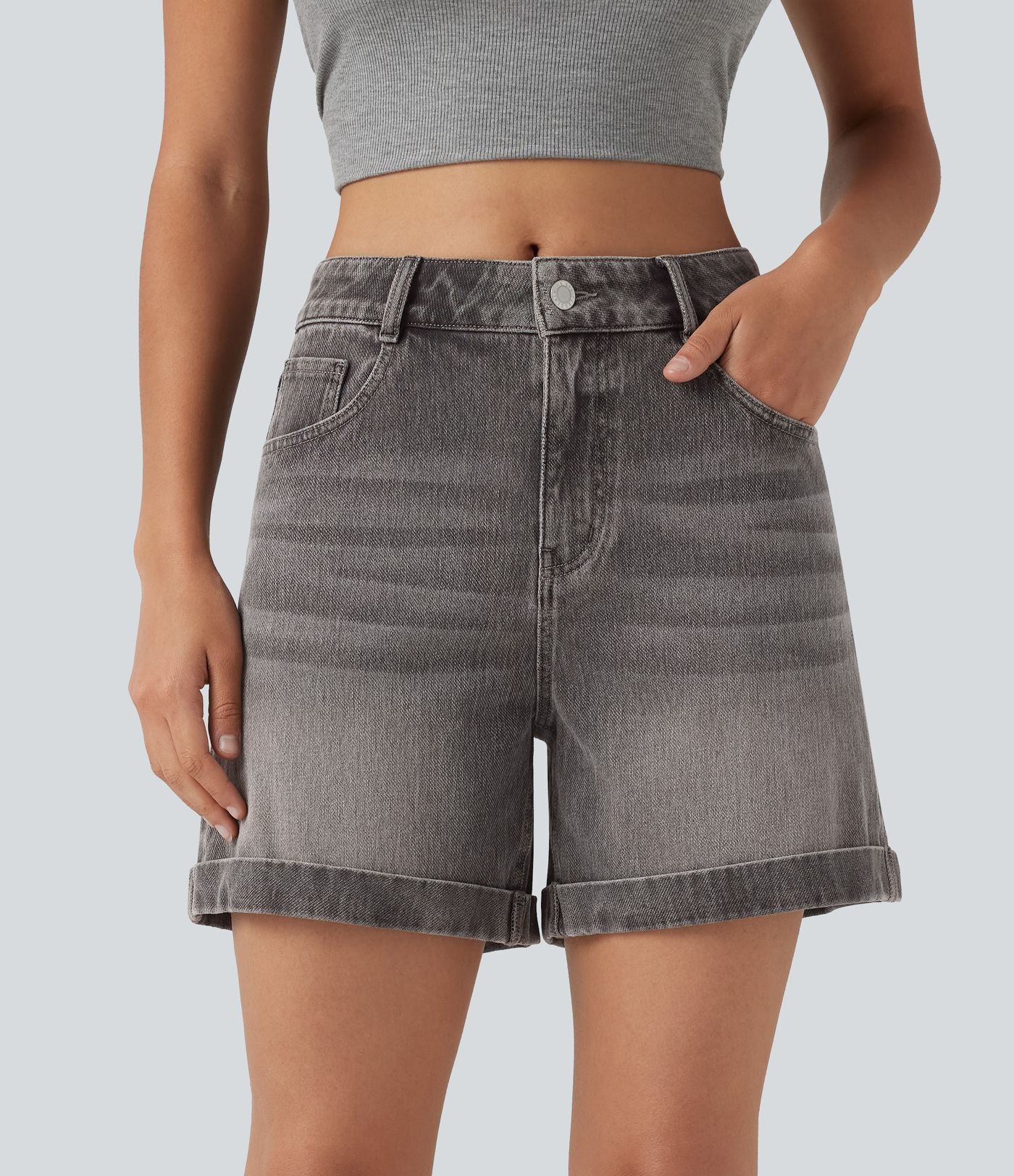 Halara Flex™ Short en denim taille mi-haute ourlet retroussé 12,5 cm avec poches