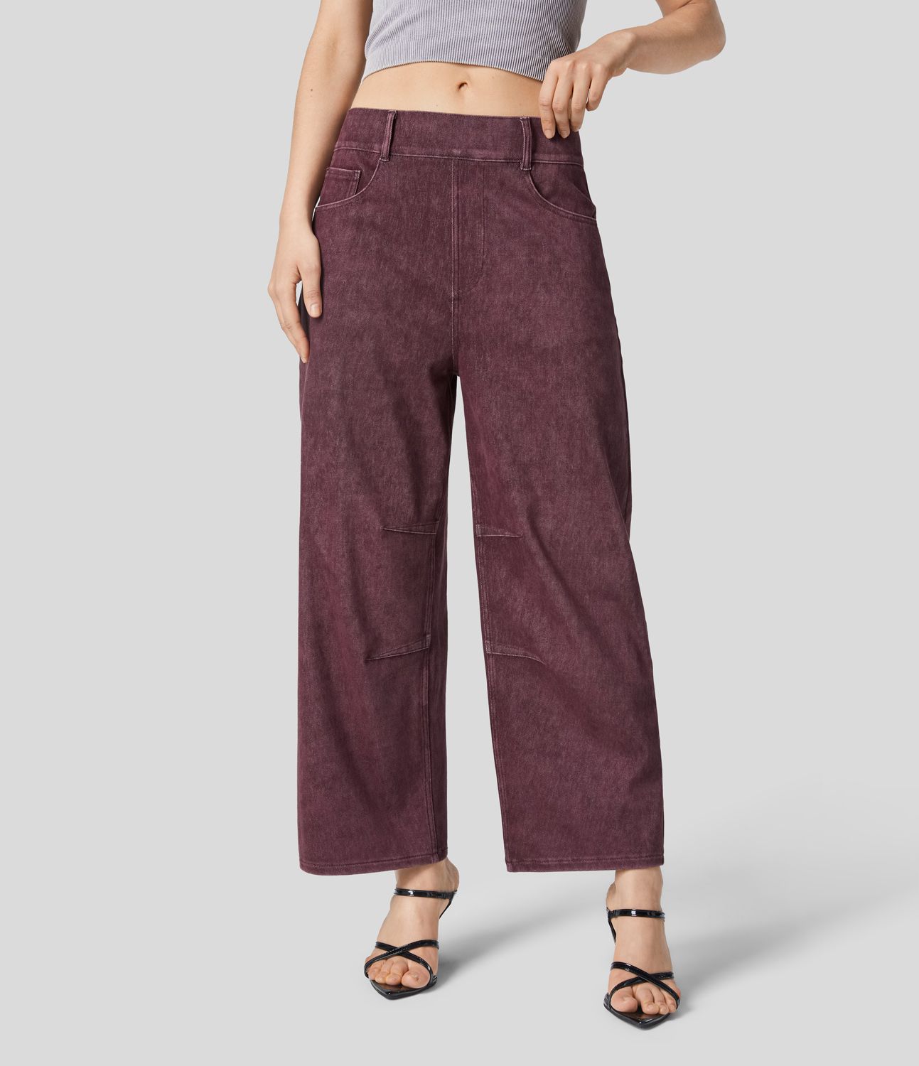 Halara Flex™ Jeans Causal Fuselés à Taille Mi-haute avec Plusieurs Poches en Tricot Extensible Coloré