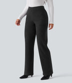 Pantalon tailleur coupe droite taille moyenne avec poches