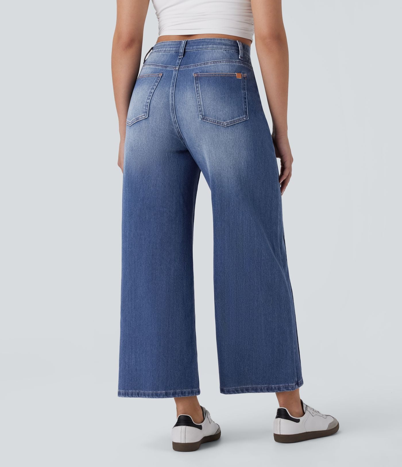Jean 7/8 baggy décontracté délavé taille haute avec poches Halara Flex™