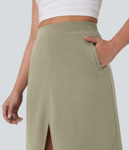 Jupe midi décontractée taille haute fendue avec poches latérales