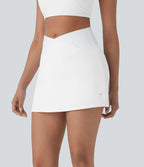 Jupe de tennis mini évasée Softlyzero™ QuickDry taille haute croisée avec short intégré galbant les fesses et poches