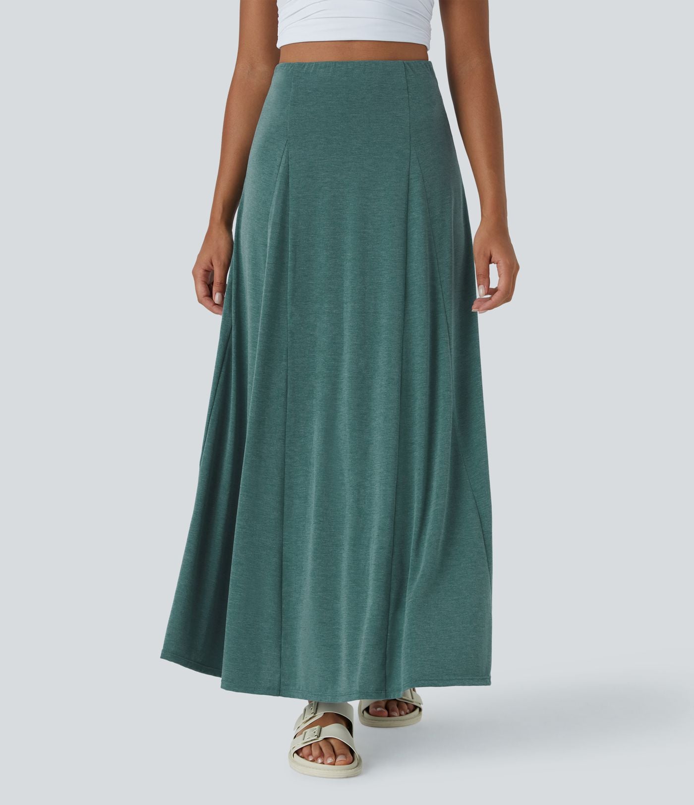 Jupe Évasée Casual Longue Fermeture Éclair Latérale Taille Haute