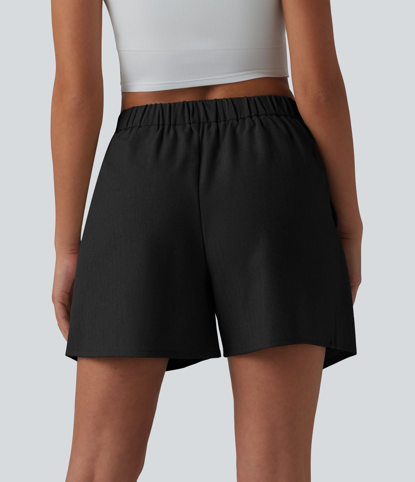 Jupe-short plissée taille haute casual infroissable aspect lin avec poches