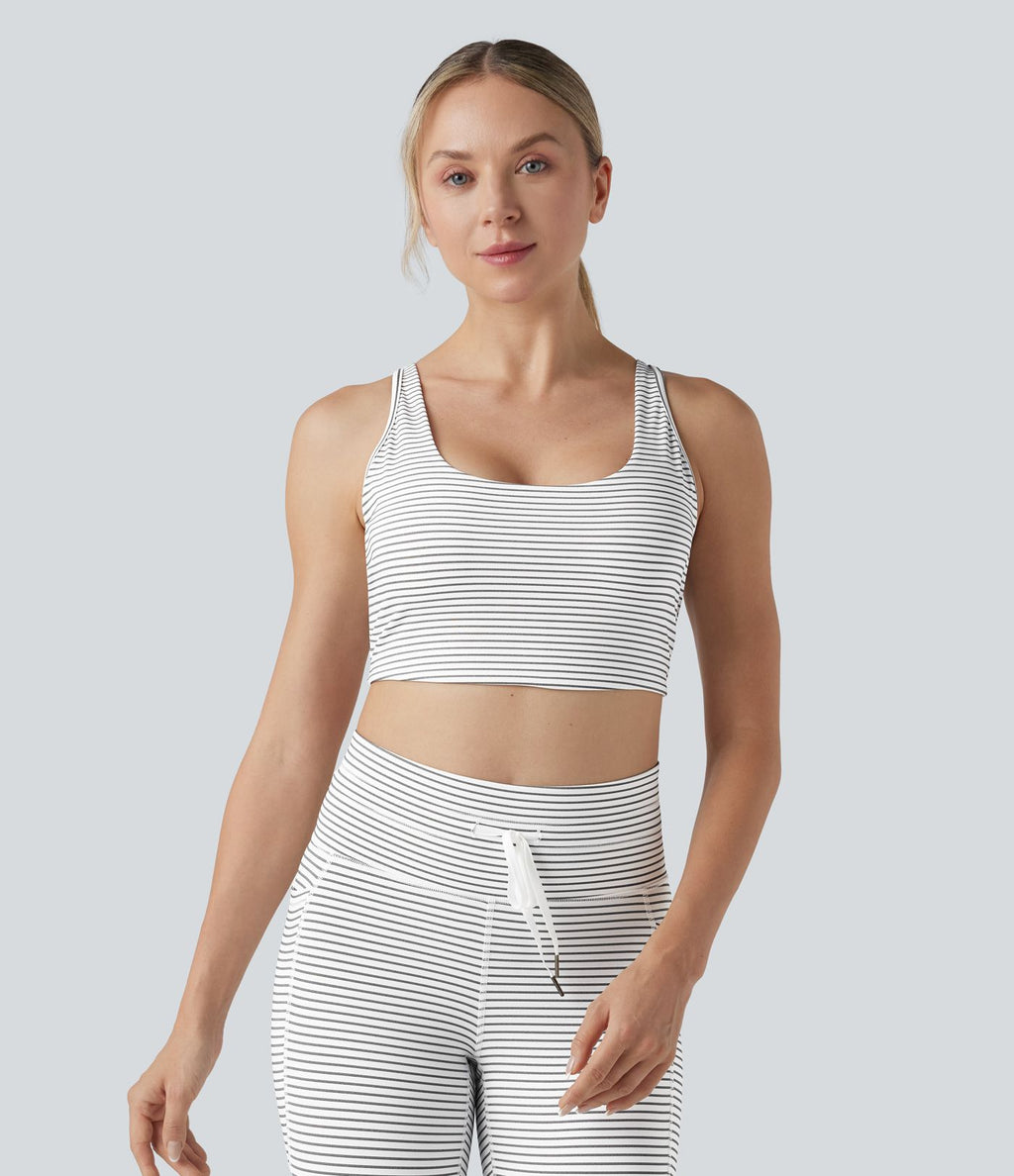 Brassière de sport yoga soutien léger col U découpes à rayures bonnets E-G