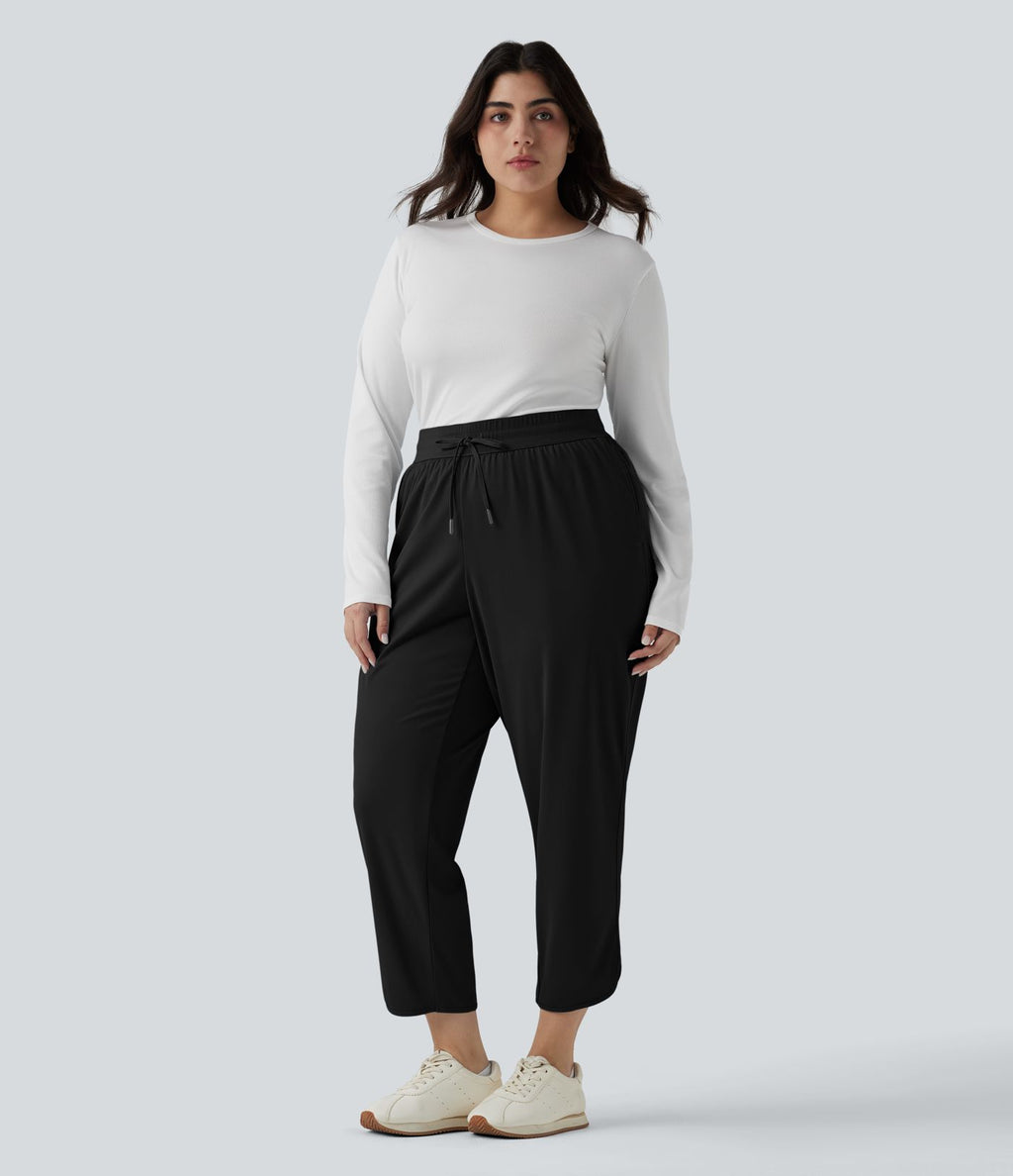 Pantalon golf grande taille fuselé taille mi-haute avec cordon de serrage, ourlet arrondi, séchage rapide et poches - UPF40+