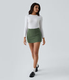 Mini-Jupe Casual en Velours Côtelé 2 en 1 Fermeture Éclair Invisible Taille Haute