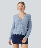 Cardigan décontracté maille pull col V manches longues