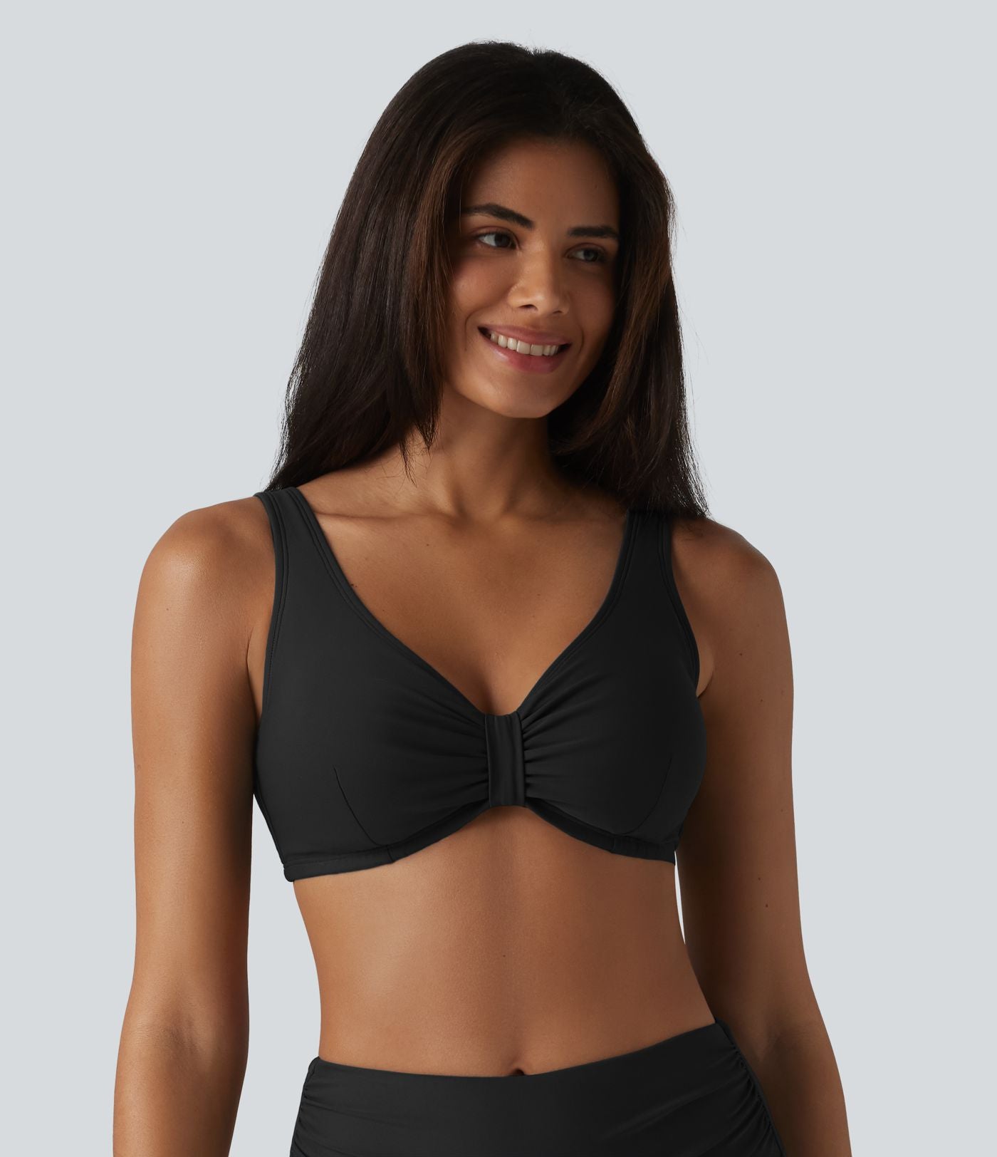 Haut de bikini brillant à col en V, bonnets E-G