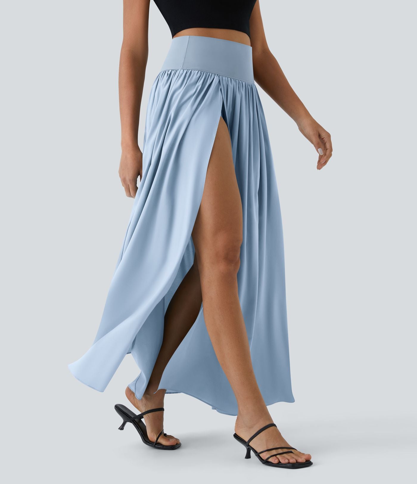 Breezeful™ Jupe Taille Haute Casual Maxi Séchage Rapide Fluide Fente Plissée 2 en 1